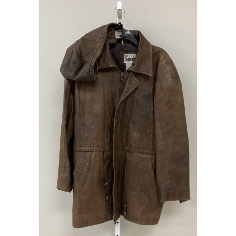 Pelle Cuir Vnt 90s Brown Leather Distressed Jacket Detachable Hood Small Coat